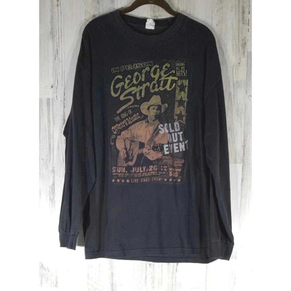 George Strait Long Sleeve‎ Graphic T-Shirt XL Black Vintage Country Music Tour